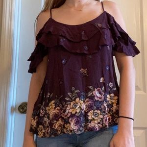 Purple Floral Off the Shoulder Tank Top